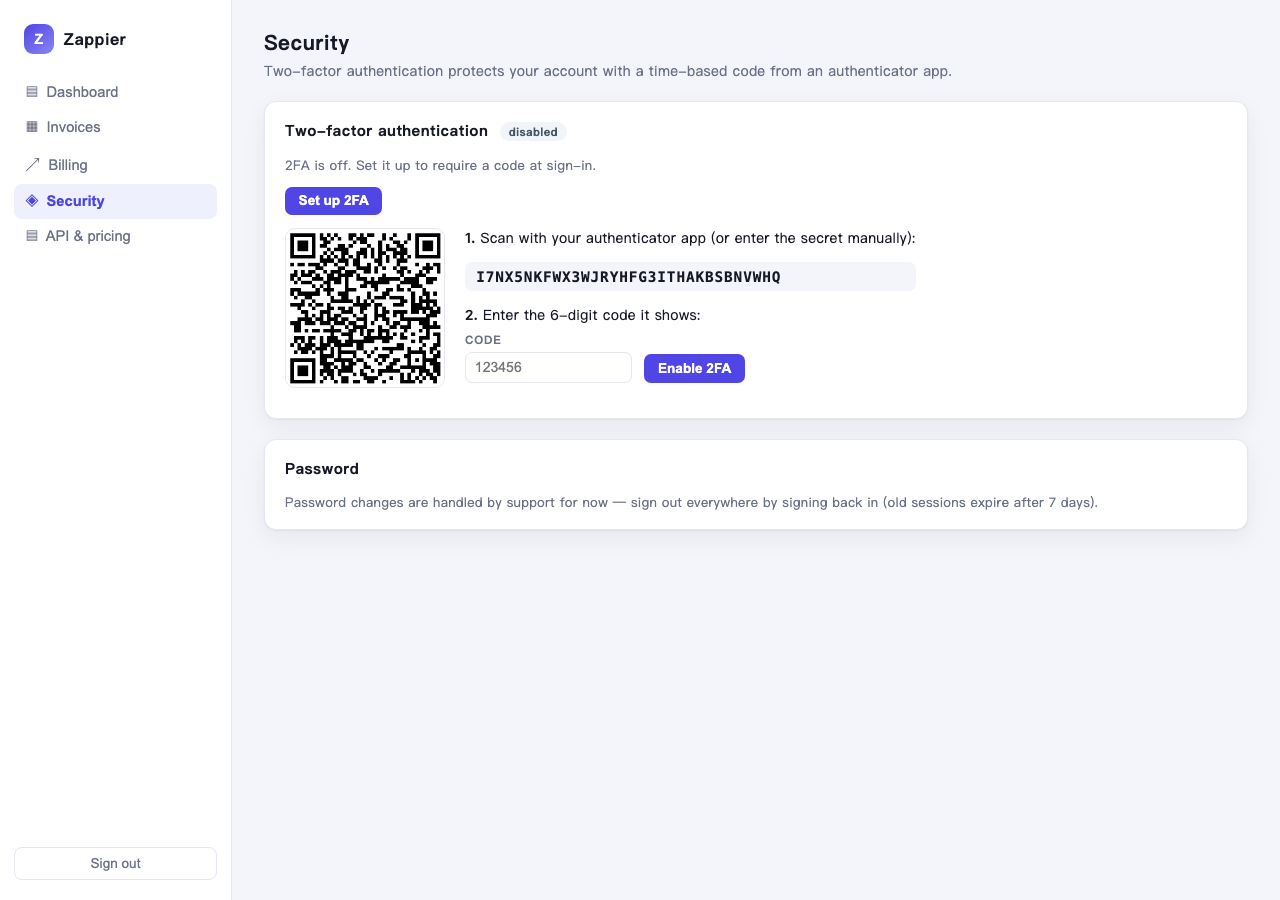 2FA setup